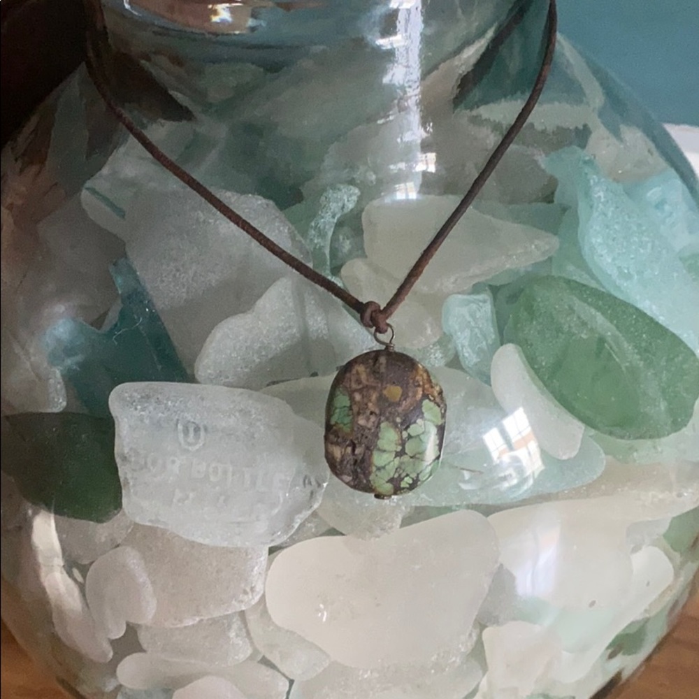 Turquoise Nugget On Suede String Necklace - image 5